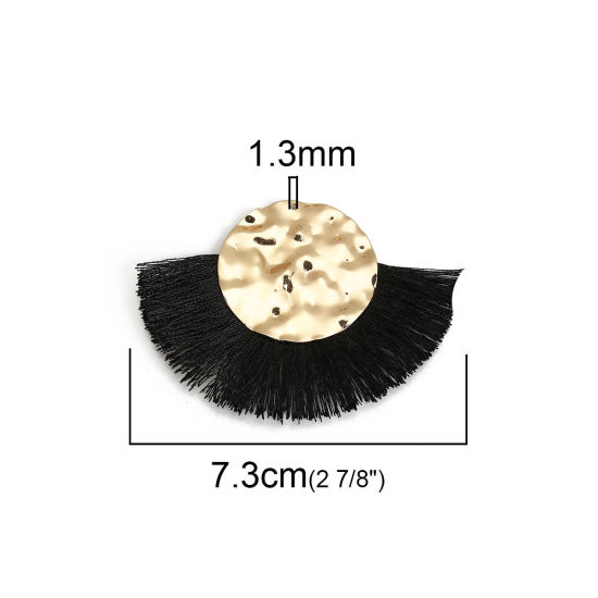 Immagine di Poliestere Nappine Ciondoli Tondo Oro Placcato Nero 73mm x 52mm, 3 Pz