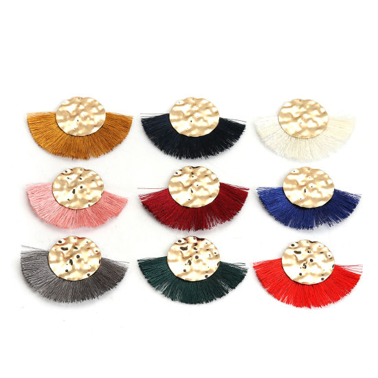 Immagine di Poliestere Nappine Ciondoli Tondo Oro Placcato Nero 73mm x 52mm, 3 Pz