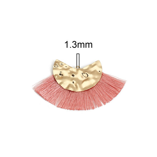 Immagine di Poliestere Nappine Ciondoli A Forma di Ventagli Oro Placcato Arancione Rosa 7.5cm x 4.5cm, 3 Pz