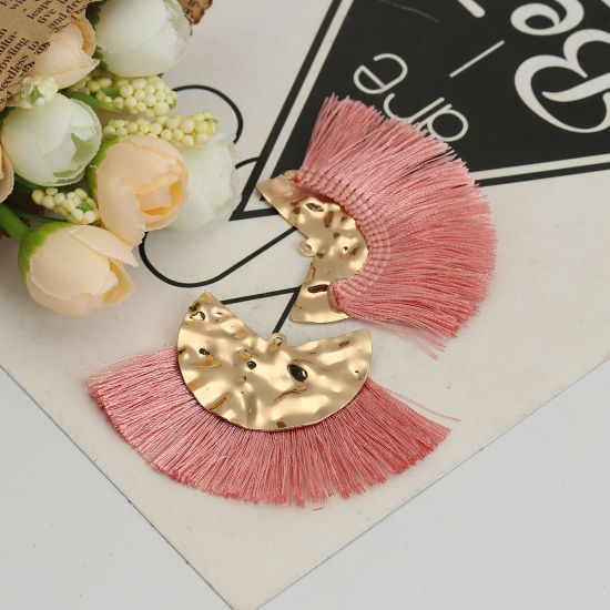 Immagine di Poliestere Nappine Ciondoli A Forma di Ventagli Oro Placcato Arancione Rosa 7.5cm x 4.5cm, 3 Pz
