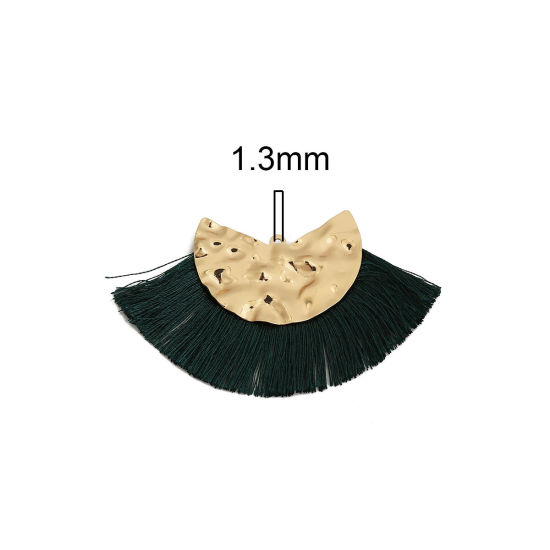 Immagine di Poliestere Nappine Ciondoli A Forma di Ventagli Oro Placcato Verde Scuro 7.5cm x 4.5cm, 3 Pz