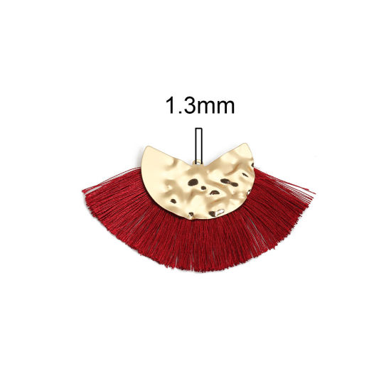 Immagine di Poliestere Nappine Ciondoli A Forma di Ventagli Oro Placcato Colore di Vino Rosso 7.5cm x 4.5cm, 3 Pz