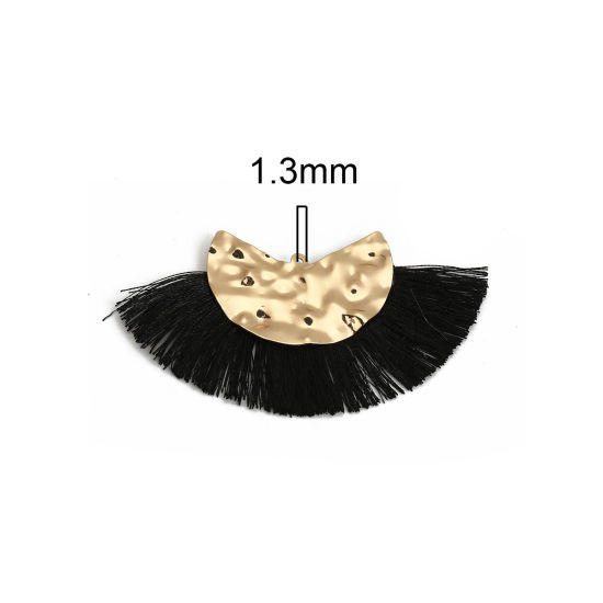 Immagine di Poliestere Nappine Ciondoli A Forma di Ventagli Oro Placcato Nero 7.5cm x 4.5cm, 3 Pz