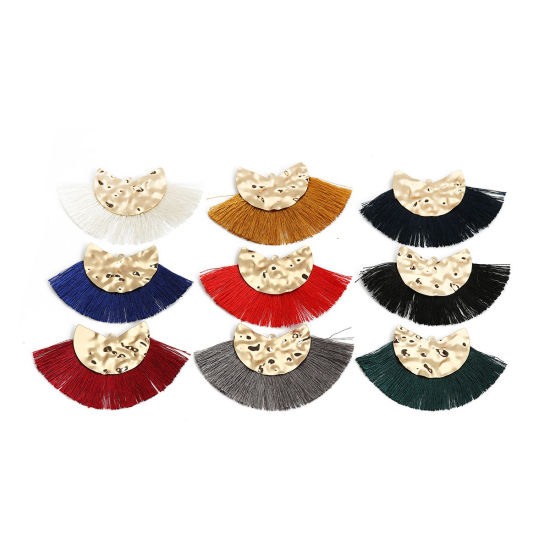 Immagine di Poliestere Nappine Ciondoli A Forma di Ventagli Oro Placcato Nero 7.5cm x 4.5cm, 3 Pz