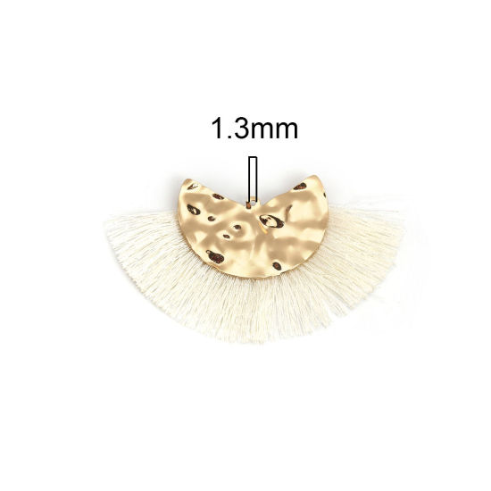 Immagine di Poliestere Nappine Ciondoli A Forma di Ventagli Oro Placcato Bianco 7.5cm x 4.5cm, 3 Pz