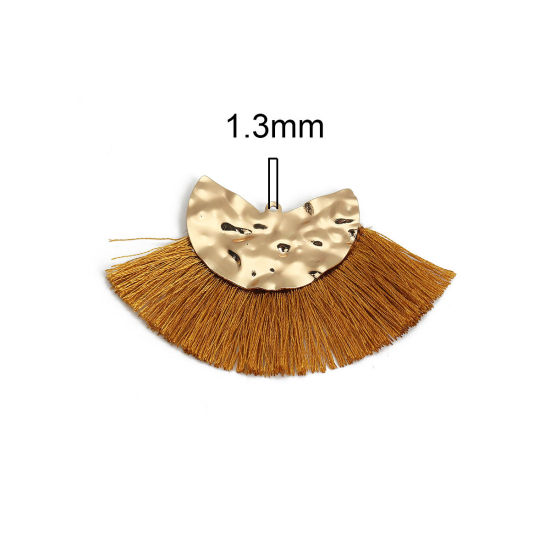 Immagine di Poliestere Nappine Ciondoli A Forma di Ventagli Oro Placcato Colore di Zenzero 7.5cm x 4.5cm, 3 Pz