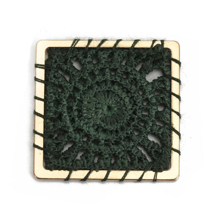 Image de Connecteurs en Polyester Carré Vert Foncé Doré Tissé 30mm x 30mm, 5 Pcs