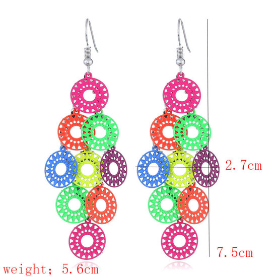Immagine di Acciaio Inossidabile Orecchino Multicolore Tondo Sole Colore Placcato 7.5cm x 2.7cm, 1 Paio