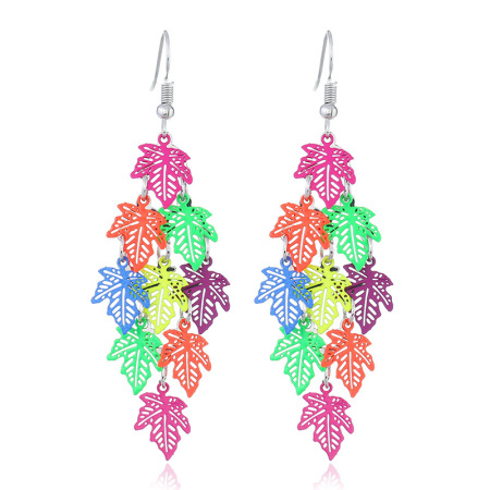 Acero Inoxidable Pendientes Multicolor Hoja de Arce Color Plateado 7.5cm x 2.5cm, 1 Par