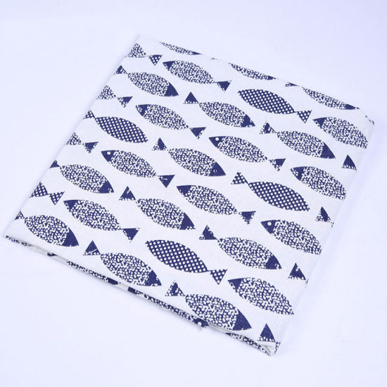 Picture of Cotton Polyester Blend Fabric Navy Blue Fish Animal 150cm(59") x 100cm(39 3/8"), 1 M