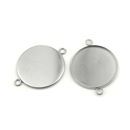 Picture of Stainless Steel Connectors Round Silver Tone Cabochon Settings (Fits 30mm Dia.) 42mm(1 5/8") x 32mm(1 2/8"), 10 PCs