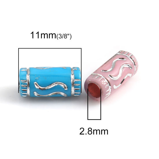 Picture of Acrylic Beads Cylinder At Random S Pattern Pattern About 11mm x 5mm, Hole: Approx 2.8mm, 1000 PCs