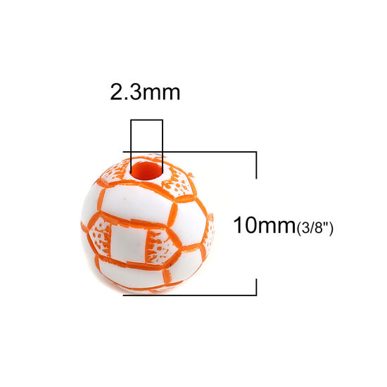 Image de Perles en Acrylique Football Couleur au Hasard 10mm Dia, Taille de Trou: env. 2.3mm, 200 Pcs