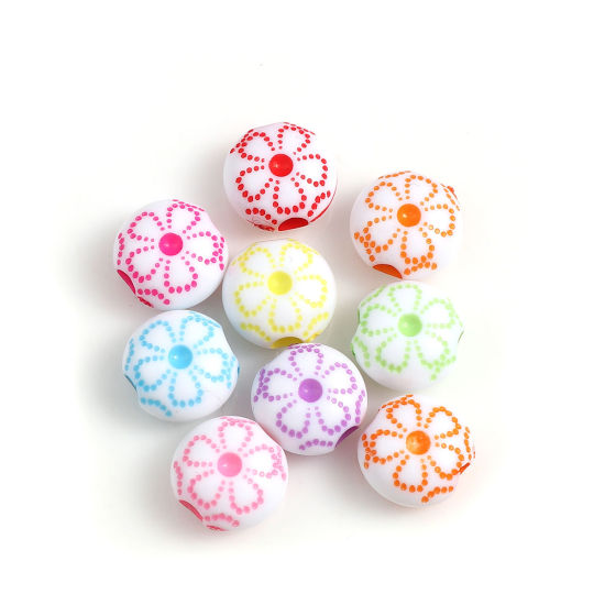 Picture of Acrylic Beads Round At Random Mixed Flower Pattern About 10mm Dia, Hole: Approx 2.6mm, 300 PCs