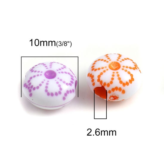 Image de Perles en Acrylique Rond Couleur au Hasard Fleurs 10mm Dia, Taille de Trou: env. 2.6mm, 300 Pcs