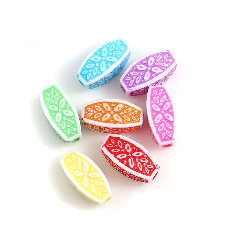 Bild von 300 Stück Acryl Perlen zur DIY-Schmuckherstellung Zufällig Gemischte Farben Oval Blumen ca. 13mm x 6mm, Loch:ca. 1.8mm