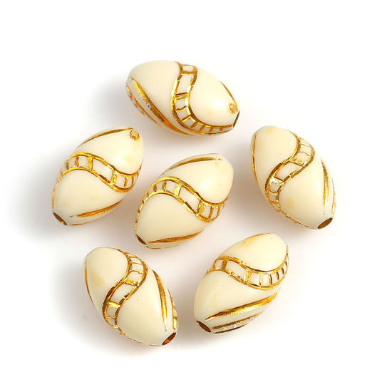Picture of Acrylic Beads Oval Creamy-White About 13mm x 8mm, Hole: Approx 1.8mm, 200 PCs