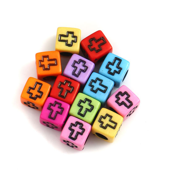Picture of Acrylic Beads Square At Random Mixed Cross Pattern About 6mm x 6mm, Hole: Approx 3.2mm, 500 PCs