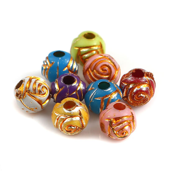 Picture of Acrylic Beads Round At Random Mixed Rose Flower Pattern About 6mm Dia, Hole: Approx 1.8mm, 1000 PCs
