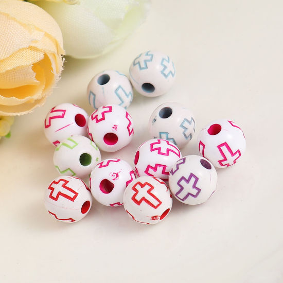 Picture of Acrylic Beads Round At Random Mixed Cross Pattern About 8mm Dia, Hole: Approx 2mm, 500 PCs