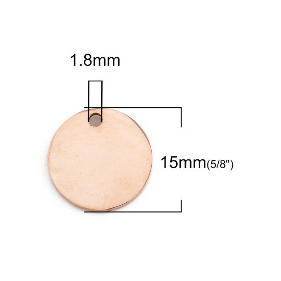 Image de BreloquesÉtiquettes d'Estampage Vierges en Acier Inoxydable Rond Or Rose Polissage Unilatéral 15mm Dia, 2 Pcs