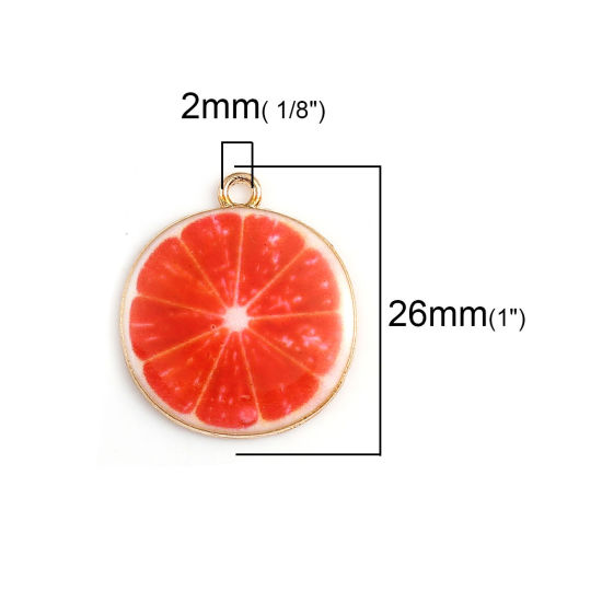 Изображение Подвески Грейпфрут Позолоченный Красный С Эмалью 26мм x 23мм, 10 ШТ