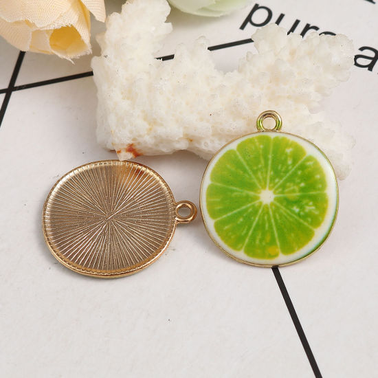 Изображение Подвески Грейпфрут Позолоченный Зеленый С Эмалью 26мм x 23мм, 10 ШТ