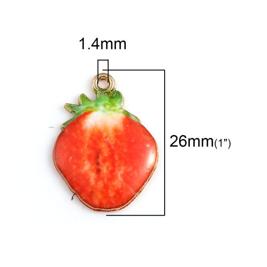 Изображение Подвески Клубника Позолоченный Красный С Эмалью 26мм x 19мм, 10 ШТ