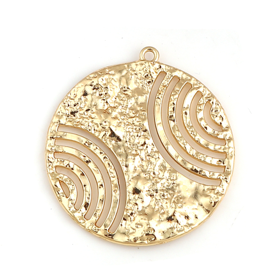 Bild von Zinklegierung Gehämmert Anhänger Rund Vergoldet 43mm x 40mm, 5 Stück