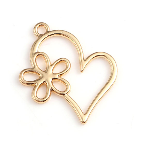 Imagen de Zamak Colgantes Charms Corazón Chapado en Oro Flor 24mm x 19mm, 10 Unidades