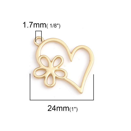 Imagen de Zamak Colgantes Charms Corazón Oro Mate Flor 24mm x 19mm, 10 Unidades