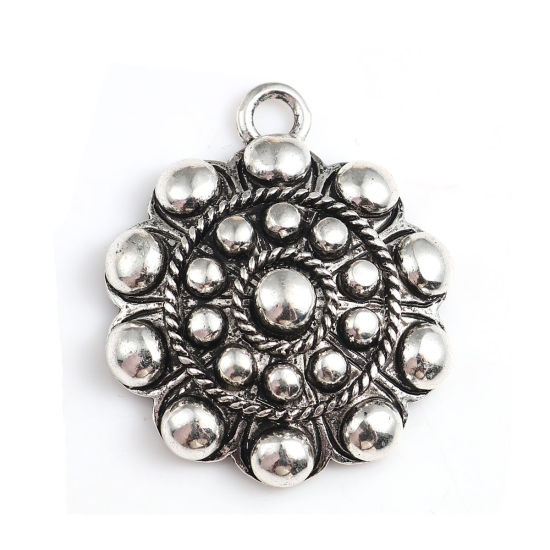 Image de Breloques en Alliage de Zinc Fleur Argent Vieilli 40mm x 33mm, 3 Pcs