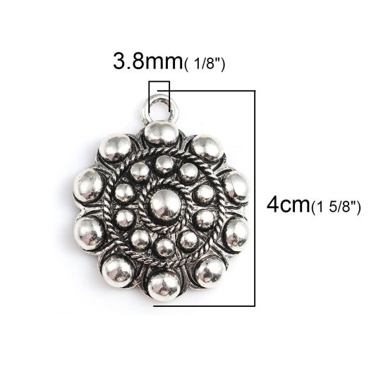 Image de Breloques en Alliage de Zinc Fleur Argent Vieilli 40mm x 33mm, 3 Pcs