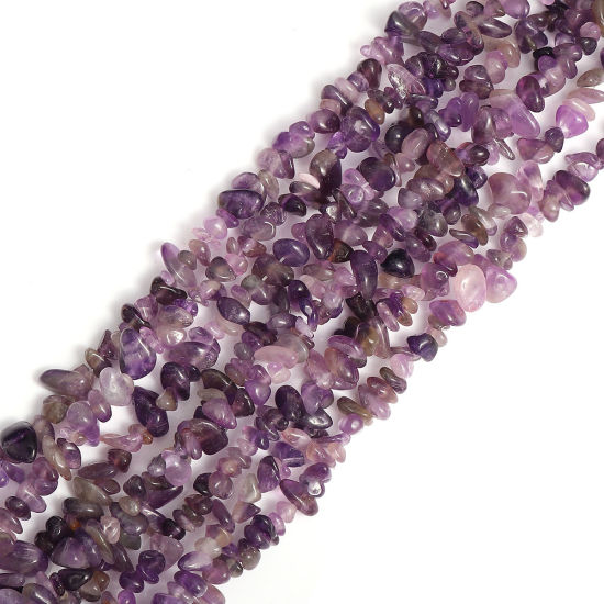Изображение Кристаллыы ( Природный ) Бусины Бесформенный Фиолетовый Примерно 14мм x 10мм, Размер Поры 1мм, 85см длина, 5 Ниткиа (Примерно 200 - 180 ШТ/Нитка)