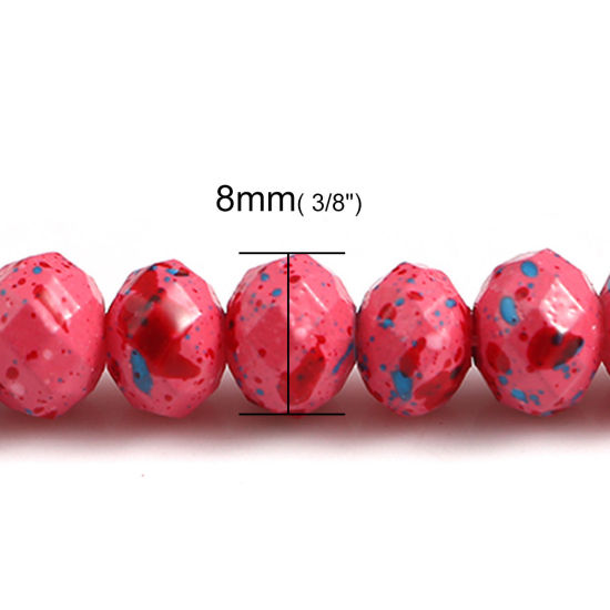 Picture of Glass Beads Round Hot Pink Dot Pattern Faceted About 8mm Dia, Hole: Approx 1.7mm, 80.8cm long, 1 Strand (Approx 137 PCs/Strand)