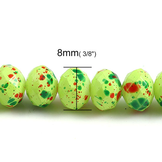 Picture of Glass Beads Round Light Green Dot Pattern About 8mm Dia, Hole: Approx 1.7mm, 80.8cm long, 1 Strand (Approx 137 PCs/Strand)