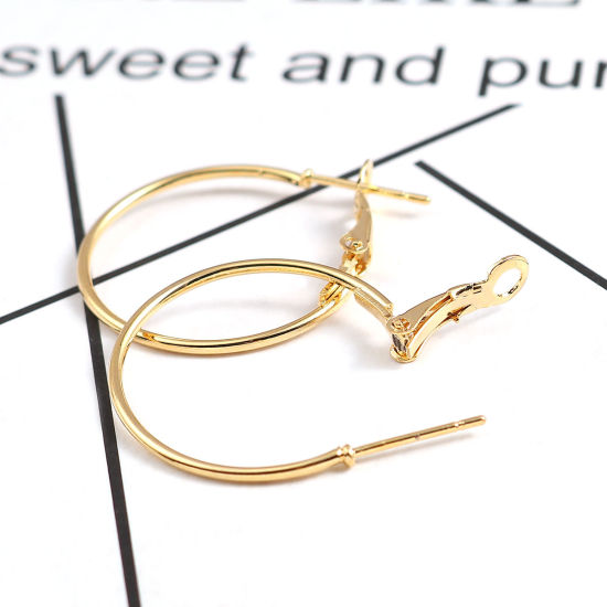 Picture of Zinc Based Alloy Hoop Earrings Findings Gold Plated 31mm x 25mm, Post/ Wire Size: (20 gauge), 4 PCs