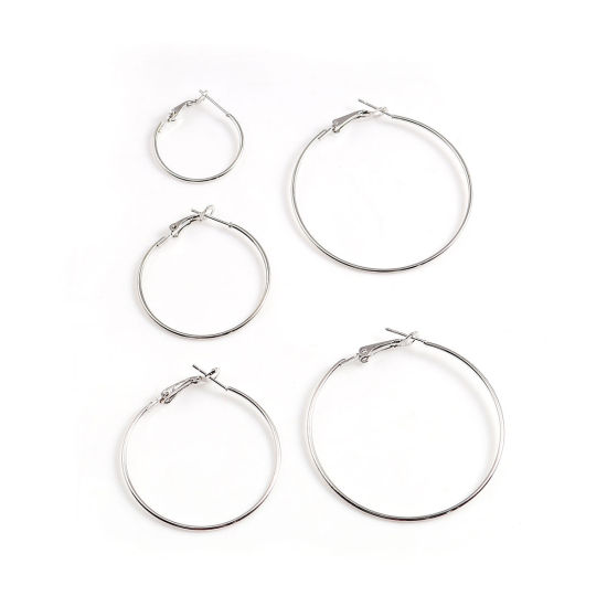 Picture of Zinc Based Alloy Hoop Earrings Findings Silver Tone 31mm x 25mm, Post/ Wire Size: (20 gauge), 4 PCs