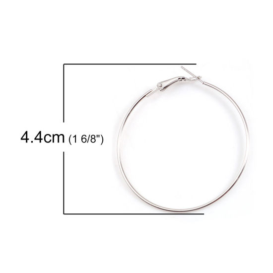 Image de Boucles d'Oreilles Créole Anneaux en Alliage de Zinc Argent Mat 53mm x 48mm, Epaisseur de Fil: (20 gauge), 4 Pcs