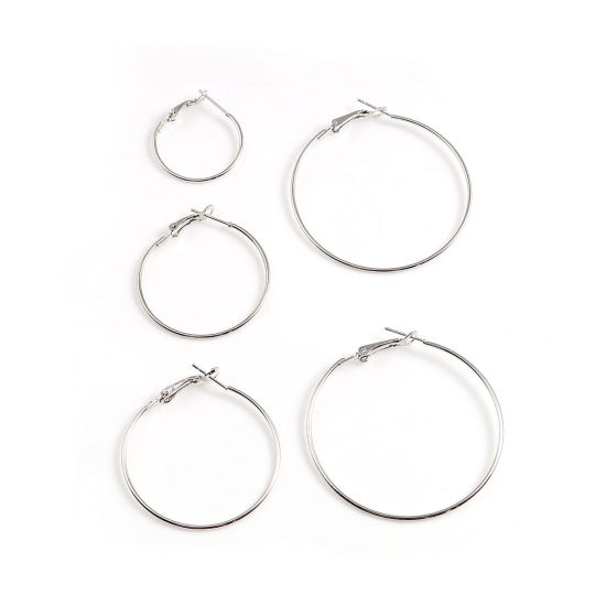 Image de Boucles d'Oreilles Créole Anneaux en Alliage de Zinc Argent Mat 53mm x 48mm, Epaisseur de Fil: (20 gauge), 4 Pcs