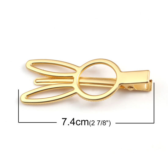 Picture of Iron Based Alloy Hair Clips Findings Rabbit Animal Gold Plated 74mm x 28mm, 1 Piece