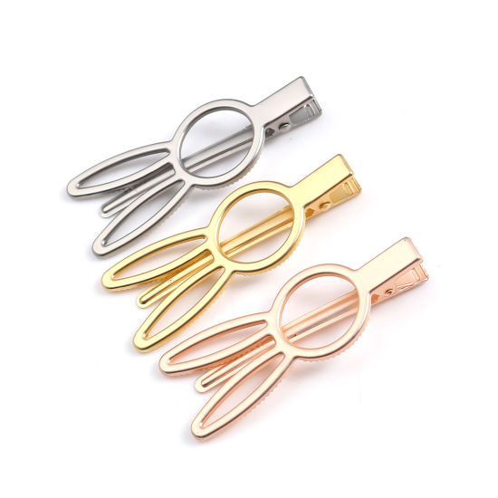 Picture of Iron Based Alloy Hair Clips Findings Rabbit Animal Gold Plated 74mm x 28mm, 1 Piece