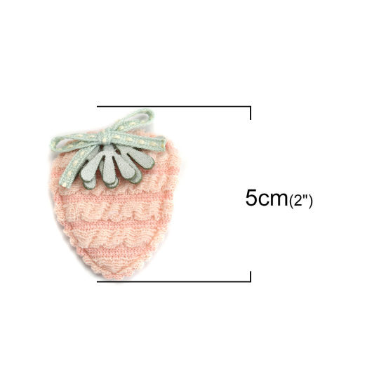 Bild von Baumwolle Zubehör Handgefertigte DIY Schmuck Dekor Haargummis Rosa Erdbeeren Schleife Muster 5cm x 4cm, 10 Stück