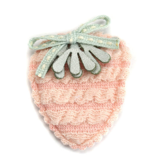 Bild von Baumwolle Zubehör Handgefertigte DIY Schmuck Dekor Haargummis Rosa Erdbeeren Schleife Muster 5cm x 4cm, 10 Stück