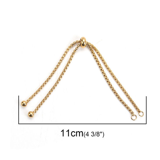 Picture of 304 Stainless Steel Adjustable Slider/ Slide Bolo Bracelets Extender Chain Gold Plated 11cm(4 3/8") long, 1 Piece”