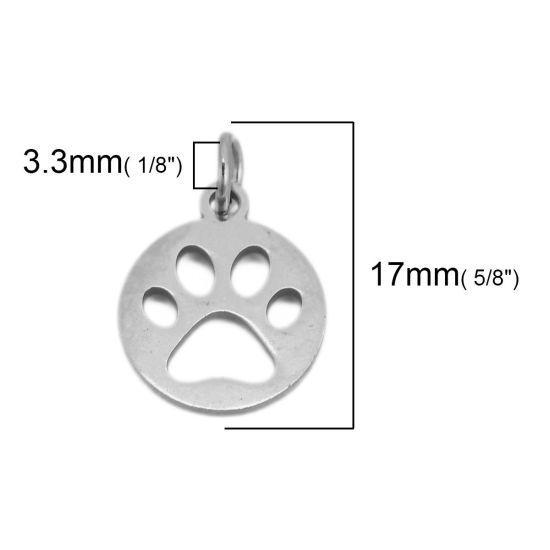 Imagen de 304 Acero Inoxidable Colgantes Charms Pata de Perro Tono de Plata Ronda con círculos 17mm x 12mm, 6 Unidades”