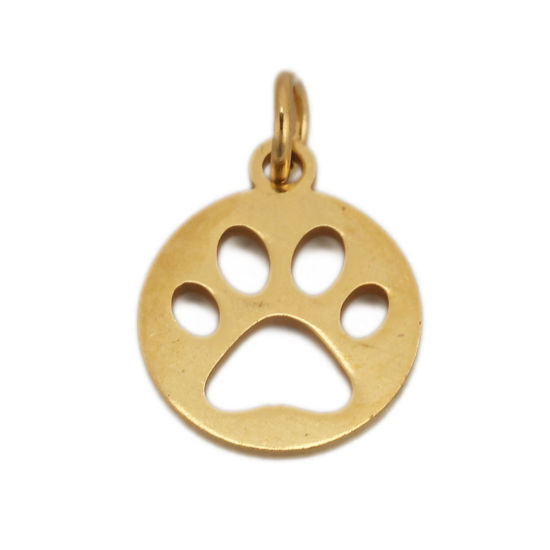 Imagen de 304 Acero Inoxidable Colgantes Charms Pata de Perro Chapado en Oro Ronda con círculos 17mm x 12mm, 3 Unidades”