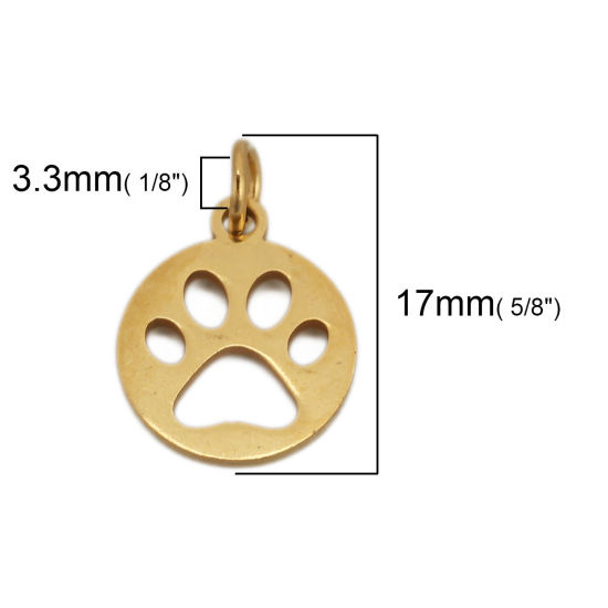 Imagen de 304 Acero Inoxidable Colgantes Charms Pata de Perro Chapado en Oro Ronda con círculos 17mm x 12mm, 3 Unidades”