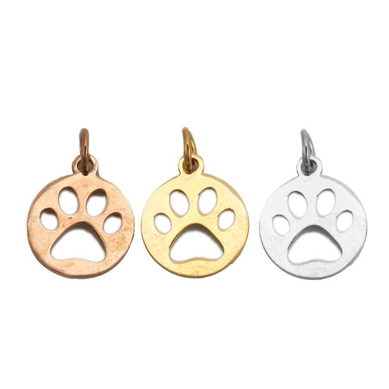 Imagen de 304 Acero Inoxidable Colgantes Charms Pata de Perro Chapado en Oro Ronda con círculos 17mm x 12mm, 3 Unidades”