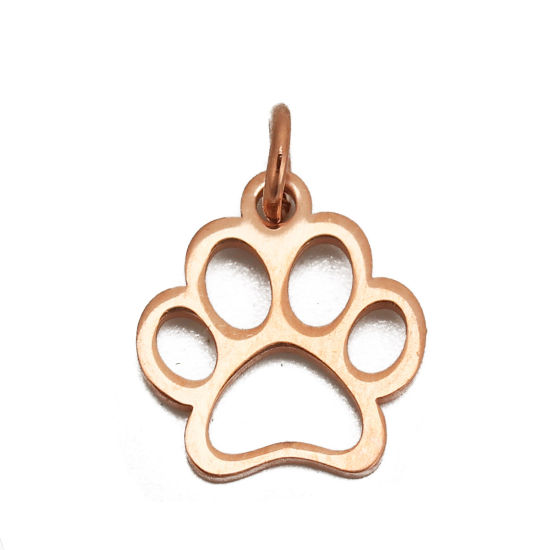 Picture of 304 Stainless Steel Charms Dog's Paw Light Rose Gold W/ Jump Ring 16mm( 5/8") x 12mm( 4/8"), 3 PCs”